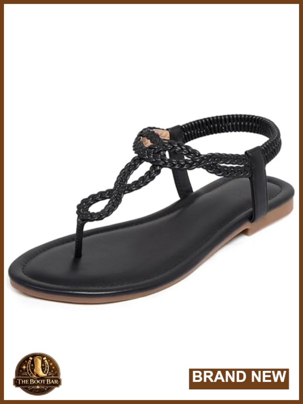 Womens Braided Flat Sandals T-Strap Elastic Ankle Strap Open Toe Faux Leather